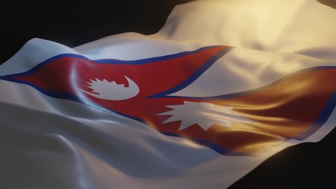 Nepal Flag with Low, Side Angled View and warm, ambient lighting, 3D Render