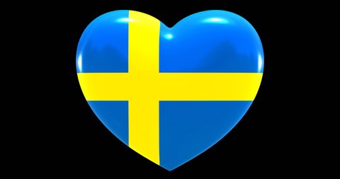 Flag of Sweden on turning Heart 3D Loop Animation with Alpha Channel 4K UHD 60FPS