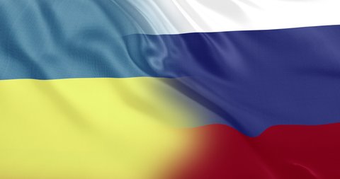 Ukraine and Russia flags combination waving. Peace between Ukraine and Russia concept. No war concept. Seamless looping 4k