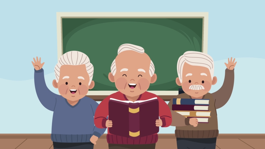 old men studing with book animation , 4k video animated