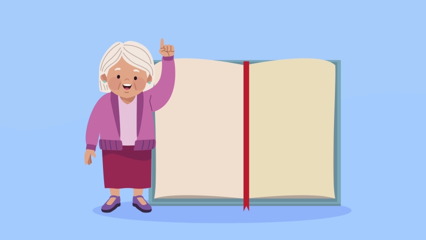 old woman studing with book animation , 4k video animated