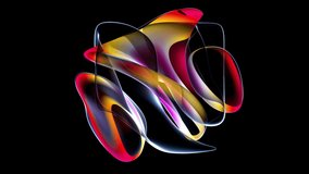 3d render of abstract art video of surreal 3d cube in curve wavy round and spherical lines forms in transparent glass material with glowing purple orange neon gradient parts on black background - Powered by Shutterstock - Get 15% off with code: PIKWIZARD15