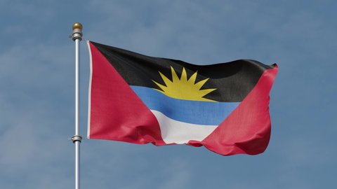 Amazing loopable Antigua and Barbuda flag is waving on a clear day. Detail of the national flag of Antigua and Barbuda sovereign island country in the West Indies in the Americas. waving in the wind