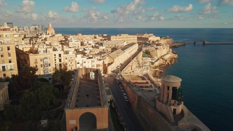Aerial view of Valletta city - capital of Malta. Grand harbour, port