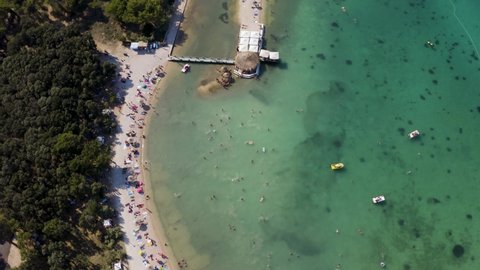 Croatian Beach On The Town Of Novalja - aerial top down