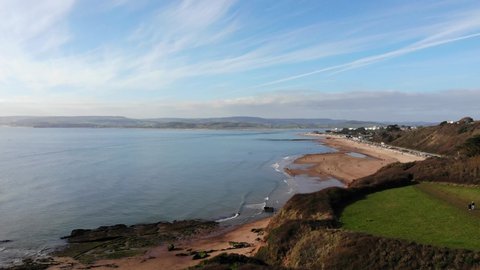 Aerial rising view looking towards Dawlish from Orcombe Point Exmouth Devon England