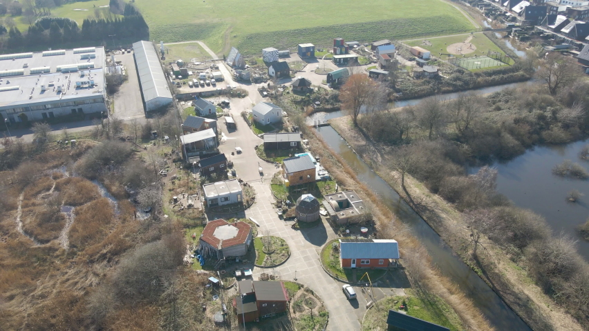 Aerial of tiny house community in Den Bosch, the Netherlands