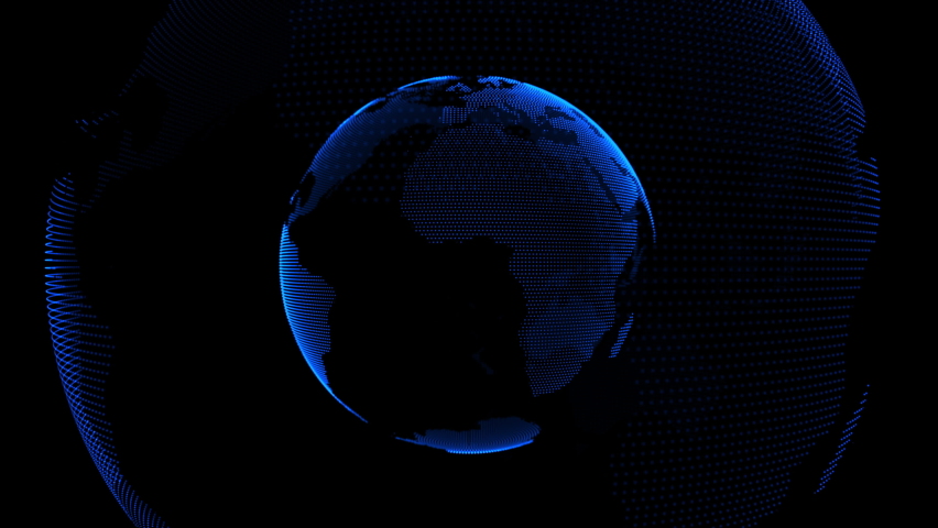 Abstract concept background of future technology, modern science, cyber business global network. Rotating digital earth globe 3d loopable and seamless animation breaking news studio 4K background  Royalty-Free Stock Footage #1087997325