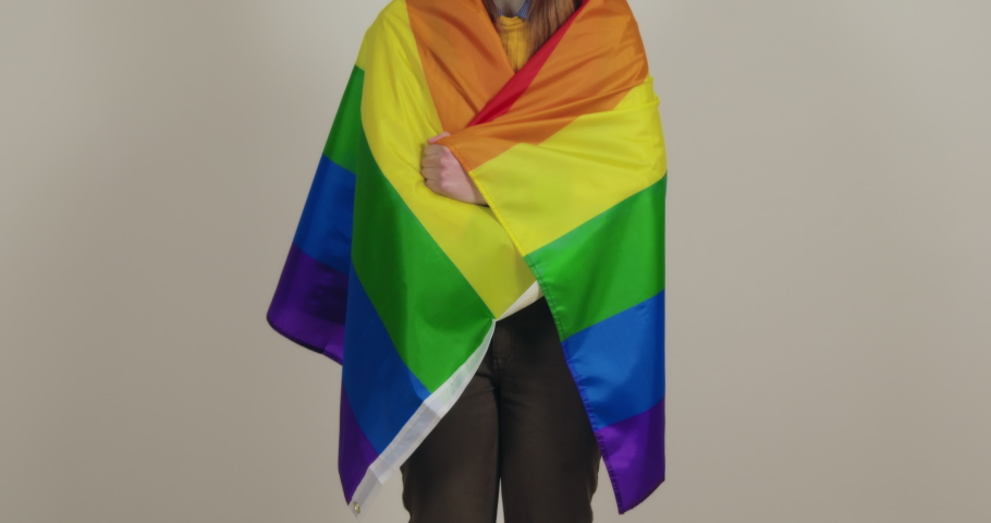 Ukrainian Girl with peace flag in hand on white background. Peace fo Ukraine 