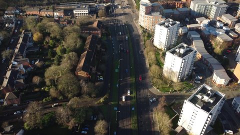 Generic aerial view of Birmingham England city centre with busy road traffic