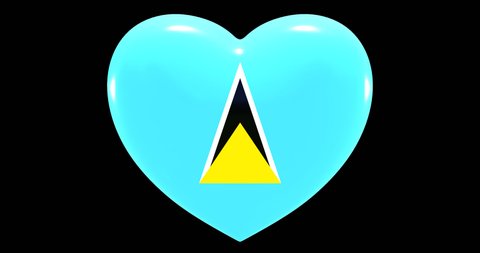Flag of Saint Lucia on turning Heart 3D Loop Animation with Alpha Channel 4K UHD 60FPS