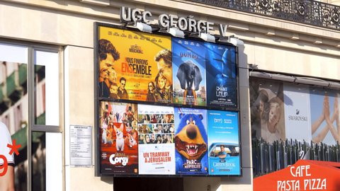 Paris, France - May 2019 : Facade of UGC George V cinema on the Champs-Elysees avenue in Paris, France