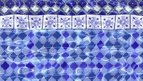 Traditional style, decorative, blue Moroccan tiles floor with gently waving clear water. Top view, caustic reflections, looping animated background. - Powered by Shutterstock - Get 15% off with code: PIKWIZARD15