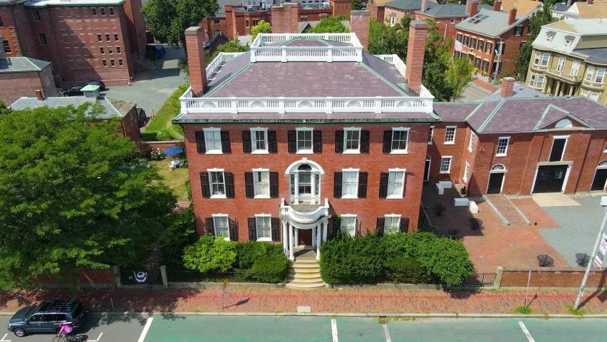 Andrew Safford House at 13 Washington Square West and Historic city center of Salem aerial view, Massachusetts MA, USA.  Royalty-Free Stock Footage #1088018709