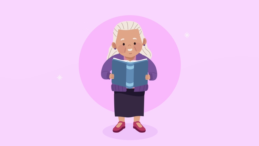 old woman studing reading book animation , 4k video animated