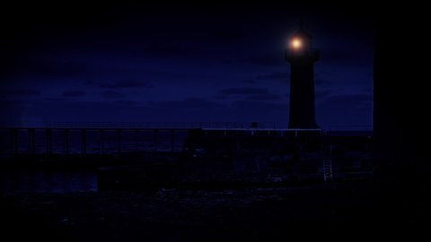 Lighthouse at night by the Sea HD stock footage