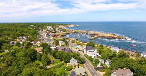 Village of Pigeon Cove aerial view in town of Rockport, Cape Ann, Massachusetts MA, USA. 
