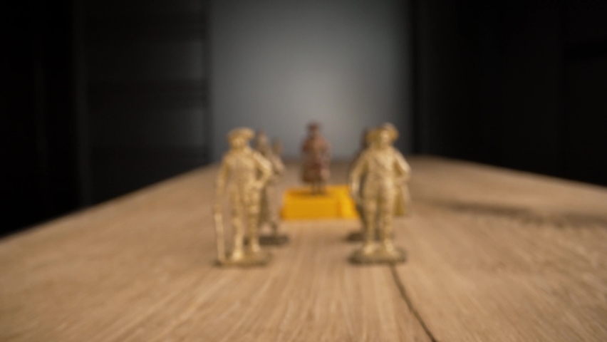 Set of figurine a medieval knightes. Metal figurines of knights close-up.