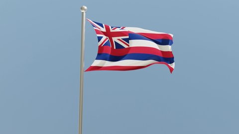 Hawaii flag on flagpole. HI flag fluttering in the wind. USA.