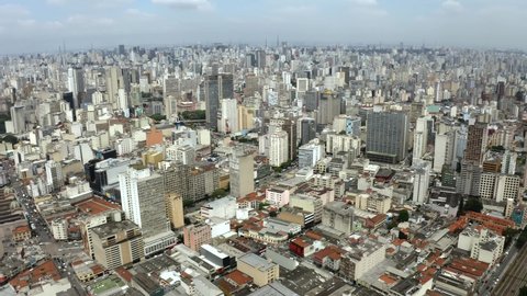 Sao Paulo, Brazil. South America.
February 2022.
Overpopulation of the metropolis. Aerial of a dense residential area with many houses and buildings.