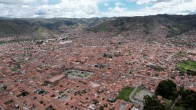 Aerial 4k video of Cusco, Peru towards Plaza de Armas