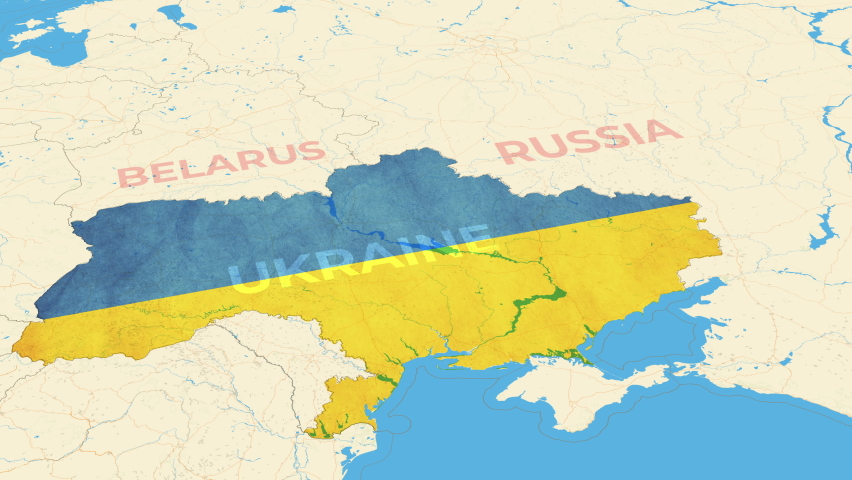 War in Ukraine, Animated map of Russia invasion of Ukraine, the movement of troops. as of February 24, 2022, UHD 4K 3D Renderd Royalty-Free Stock Footage #1088030827