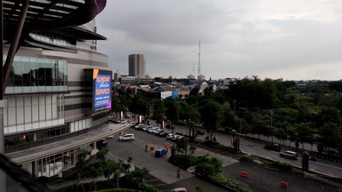 Surabaya, Indonesia - Feb 13 2022 : Third floor of Ciputra World 2 has balcony that allow us to see Surabaya city view