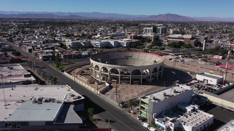 Mexicali, Baja California, Mexico - January 2, 2021: View of the downtown skyline in the urban core of Mexicali, Baja California, USA.
