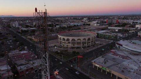 Mexicali, Baja California, Mexico - January 2, 2021: View of the downtown skyline in the urban core of Mexicali, Baja California, USA.