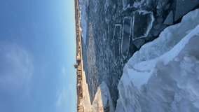 Pancake ice formations on Duluth's Lake Superior Shore, Minnesota, winter
