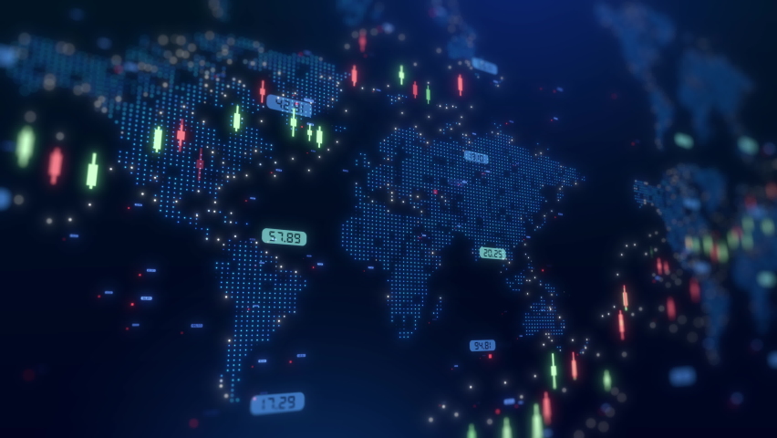 Stock market crypto currency concept with digital indicators, world map abstract background | Shutterstock HD Video #1088036495