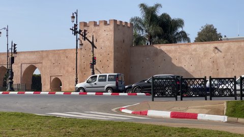 Rabat, Morocco - February 03, 2022; Cars driving while Traffic light is green