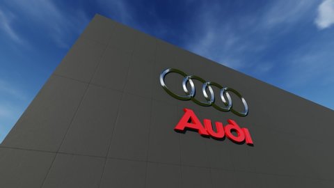 Audi logo on the wall, Editorial use only, 3D animation, timelapse