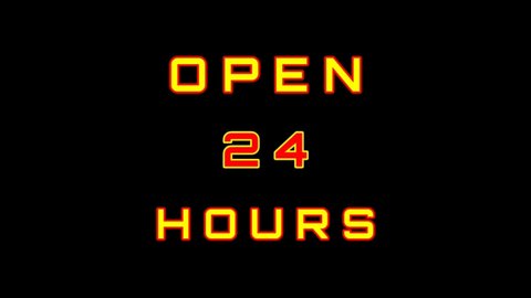 open 24 hours flashing neon light. Animated neon light open 24 hours use in store