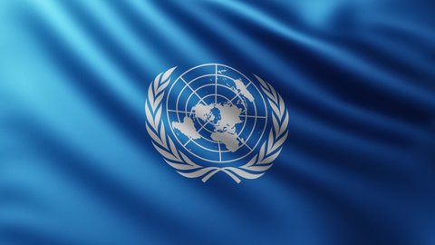NEW YORK, USA - 2022: Large Flag of United Nations fullscreen background fluttering in the wind with wave patterns