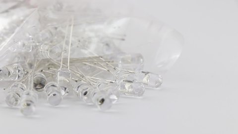 New set of clear LED or light-emitting diodes on white background