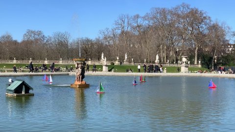 Paris - february 27 2022: A sunny day in the jardin luxembourg in Paris