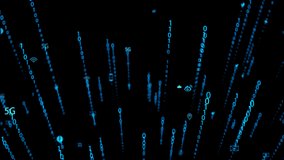 Like Matrix Binary Code With Numbers Moving Downward On Screen, Code Running Through Black and Blue Mainframe, Digital Data Stream Effect, Algorithm binary, hud interface, decryption and encoding - Powered by Shutterstock - Get 15% off with code: PIKWIZARD15