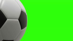 4K 3D Close up animation soccer ball. Ball rotated 360 loop on green screen.