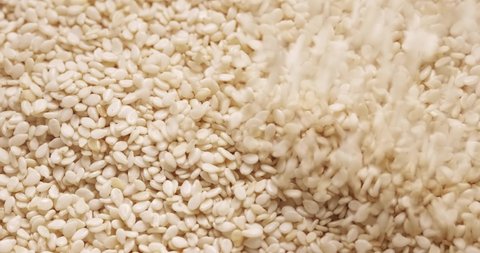 Closeup footage of natural dried white sesame seeds