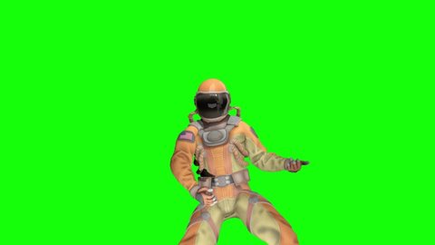 astronaut is doing a air guitar move, 3d animation
