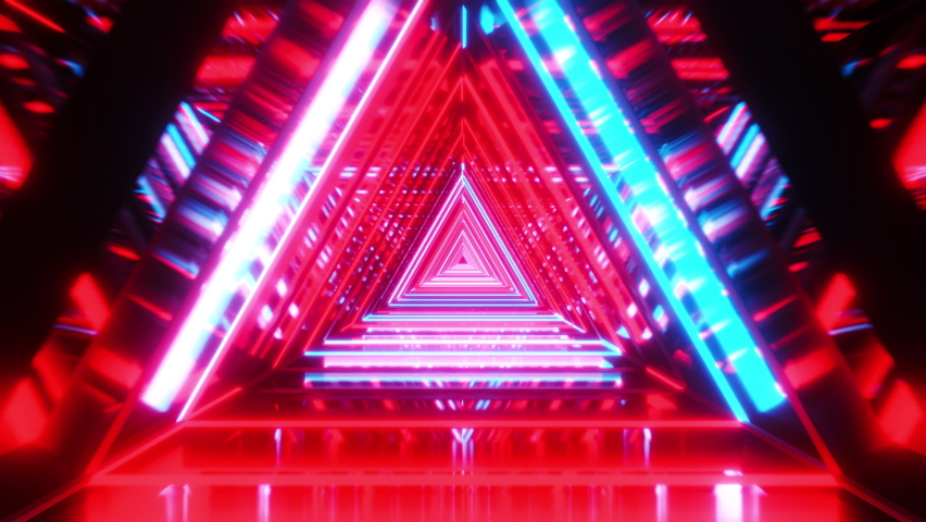 Abstract Animation Neon Triangle Tunnel with Red Blue Glow Reflection. Endless swirling Animated Background. 4K Resolution. Bright Neon Lines used for the Futuristic Moving Wallpaper. Background. | Shutterstock HD Video #1088064277