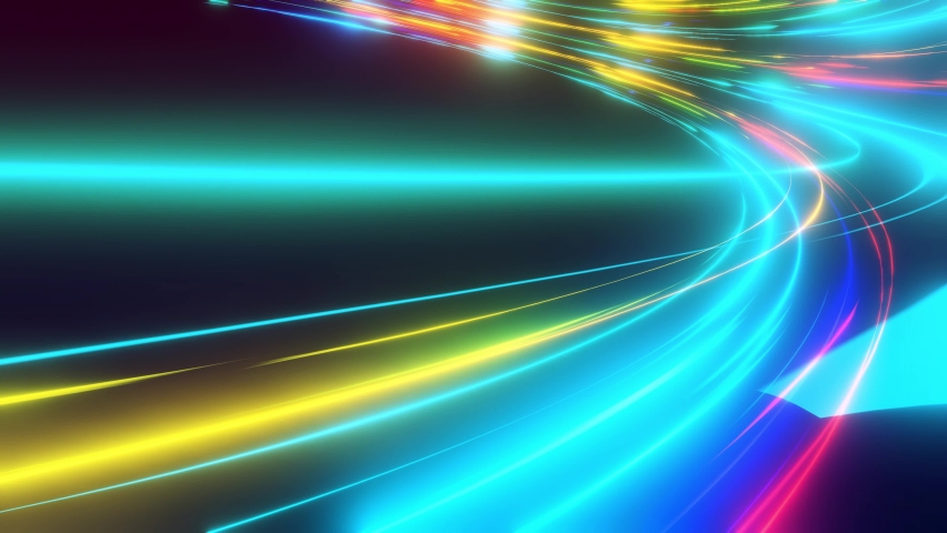 3d vj loop, abstract background with futuristic flow of multicolor glow lines. Light streaks fly pass camera or flight through data flow. Neon glowing rays in motionHi tech light flow. Speed of light. | Shutterstock HD Video #1088065679