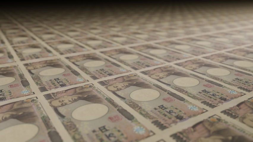 10000 Japanese Yen bills on money printing machine. Video of printing cash. Banknotes. Royalty-Free Stock Footage #1088066319
