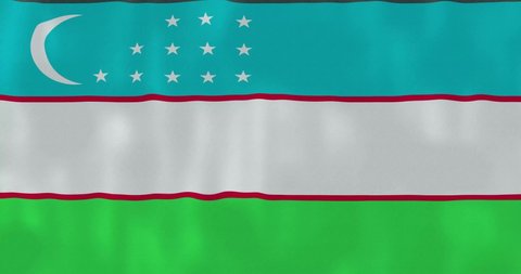 Uzbekistan flag waving in the wind with highly detailed fabric texture. 4k, Animated Realistic.
