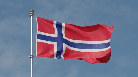Seamless loop of Norway flag. Peruvian Flag 4K. 30 fps . Norway flag waving in the wind. Flag of Norway waving at wind against beautiful blue sky. Looped animation. Loop.