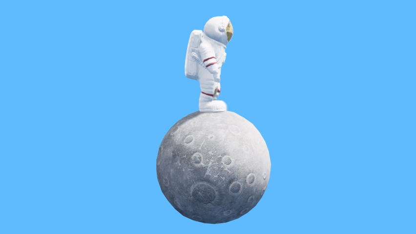 Astronaut Toy Spaceman Walk on Small Moon Loop Animation 4K Rendering