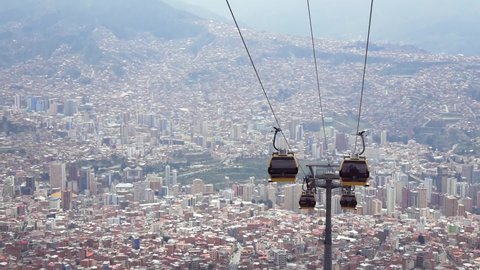 View Of The Gondola Lift Cars In Motion Over The City Of La Paz