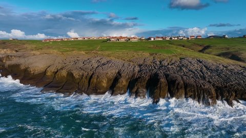 Landscape of the coastal cliffs in the surroundings of the Ajo Lighthouse and the Cuberris beach. Garlic, Cantabria, Spain, Europe