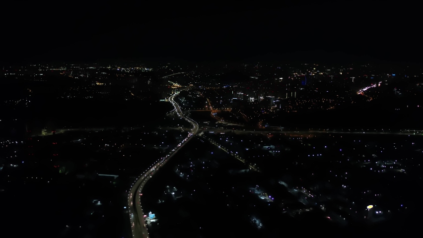 Night city Kiev. Ukraine. Bridge over the Dnieper river. South bridge. Aerial